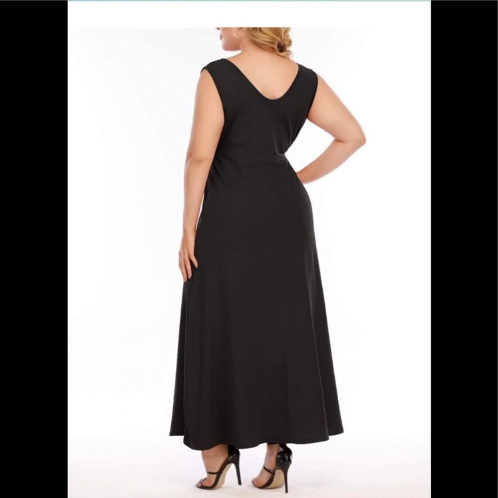 Plus Size Deep V Neck Split Long Maxi Wrap Dress - image 2